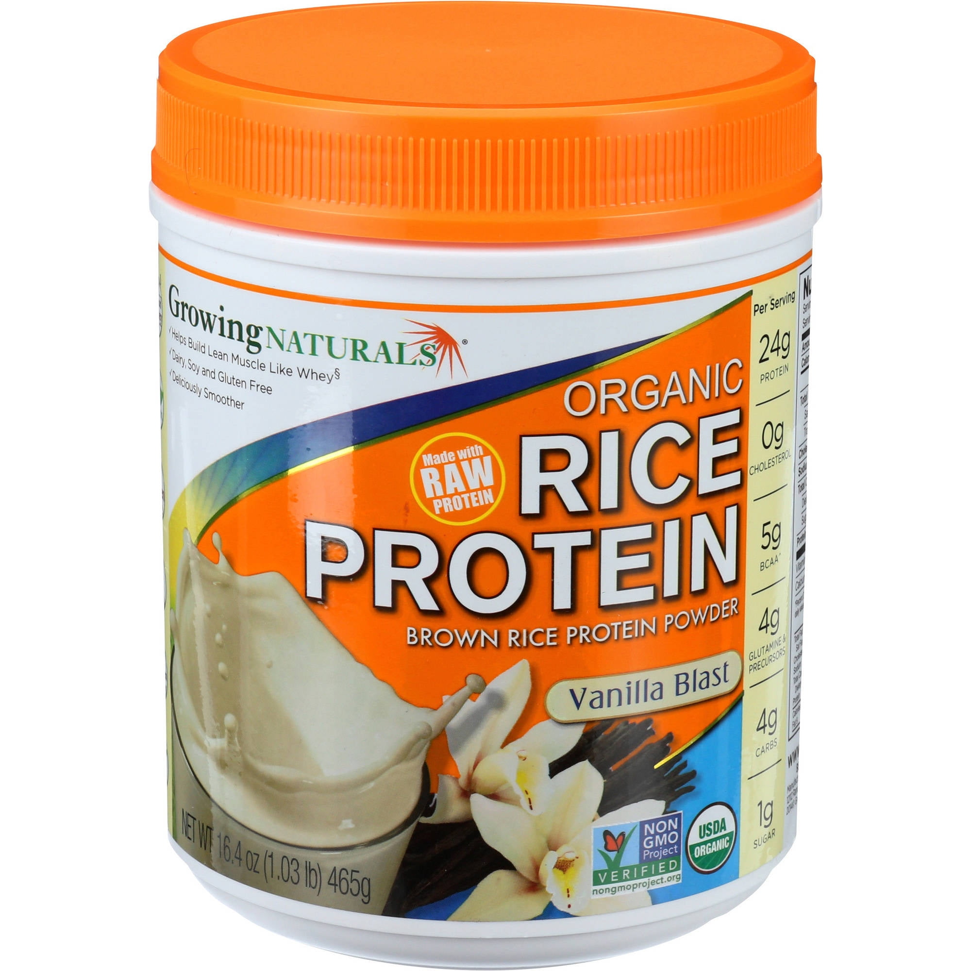 Growing Naturals Organic Rice Protein Powder, Vanilla, 24g Protein, 1.0 Lb