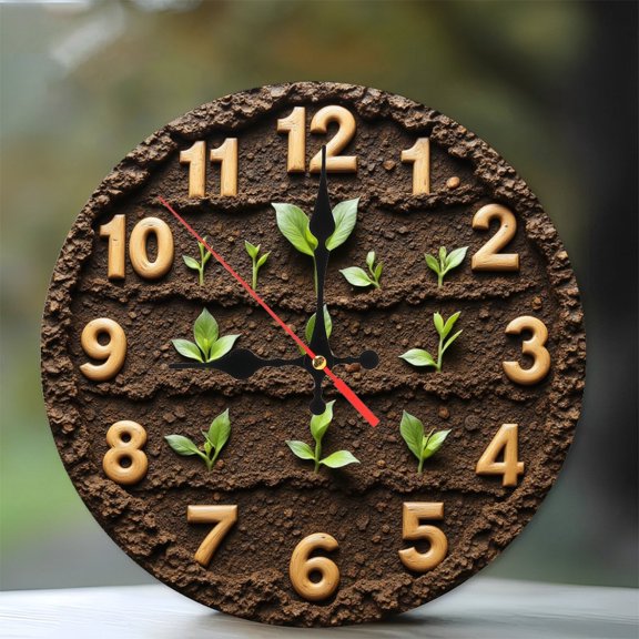 Growing Plants Clock Wall Decor Home Garden Decor 10-Inch Silent Wooden Wall Clock, Battery Operated (AA Batteries Not Included), Artistic Home Decor