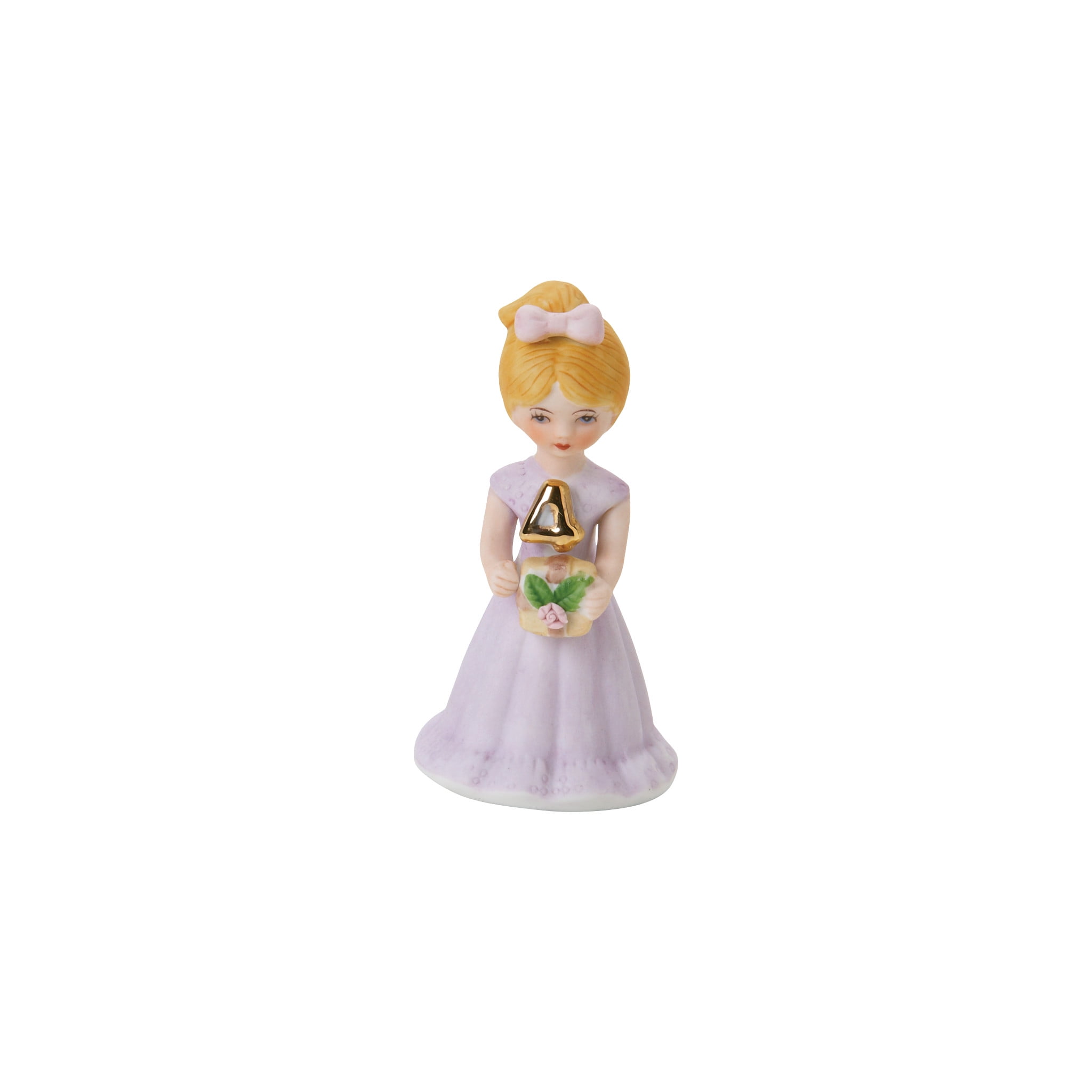 Lavender Dress Blonde Girl Porcelain Figurine with Golden Number 4