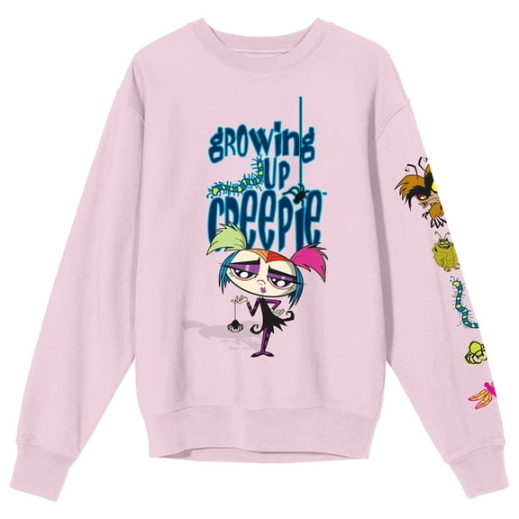 Growing Up Creepie Character Art With Logo Crew Neck Long Sleeve Cradle Pink Adult Sweatshirt-XL