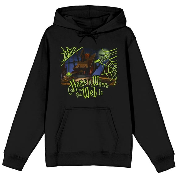 Growing Up Creepie Home Is Where The Web Is Long Sleeve Black Adult Hooded Sweatshirt-5XL