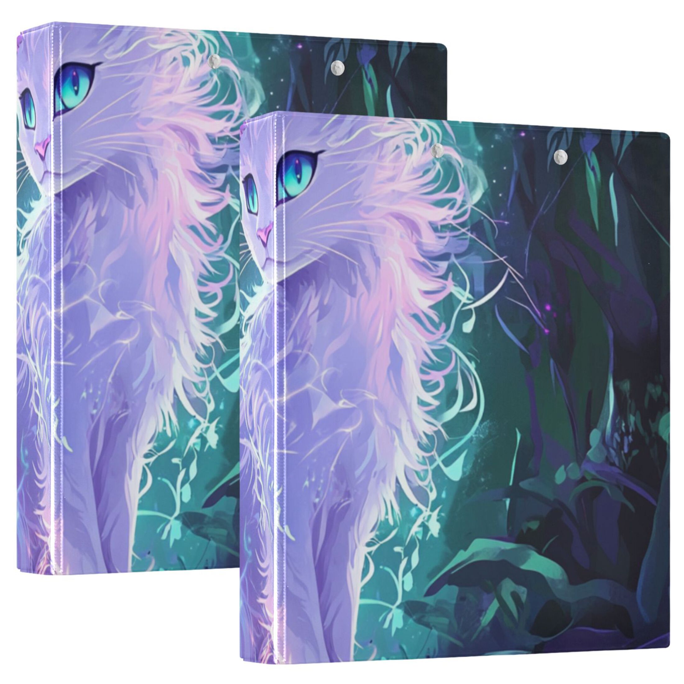 Growing White Cat 3 Ring Binders 1.5 inch Hardcover File Folders with Interior Pockets A4 Size Organizer for School Office Hospital