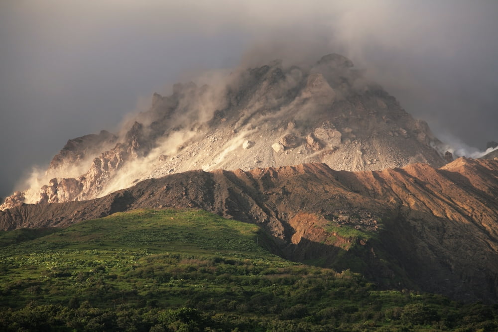 Growing lava dome of Soufriere Hills volcano Montserrat Caribbean Canvas Art - Richard RoscoeStocktrek Images (18 x 12)