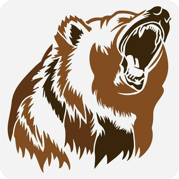 Growling Black Bear Stencil 11.8x11.8inch Square Growling Bear Painting Template Bear with Big Mouth Large Reusable Drawing Stencil