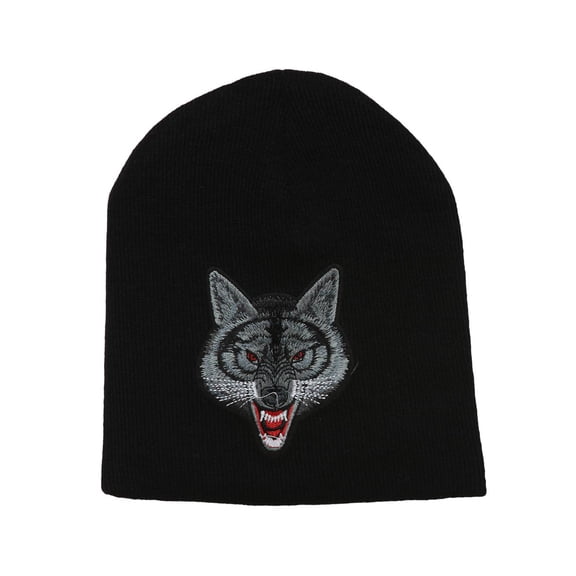 Growling Wolf Black Short Beanie