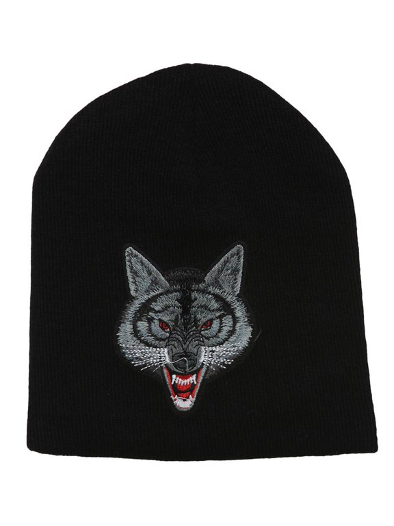 Growling Wolf Black Short Beanie