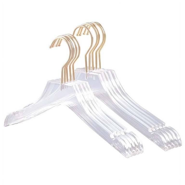 Growment 5 Pcs Clear Acrylic Clothes Hanger with Gold Hook, Transparent Shirts Dress Hanger with Notches for Lady Kids L, Size: Large