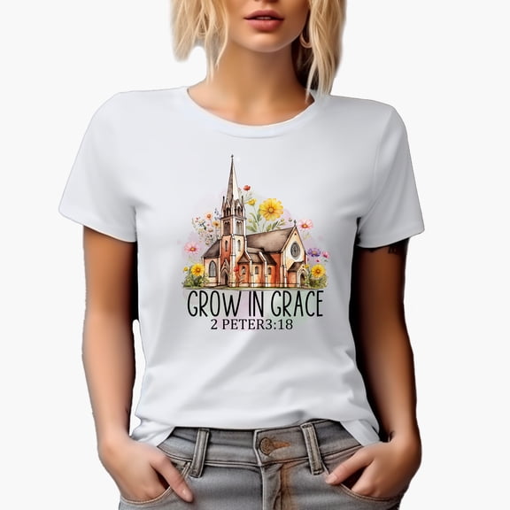 Grown in Grace 2 Peter 3 18 with Vintage Church & Flowers Art Merch Gift, White T-Shirt, 3XL