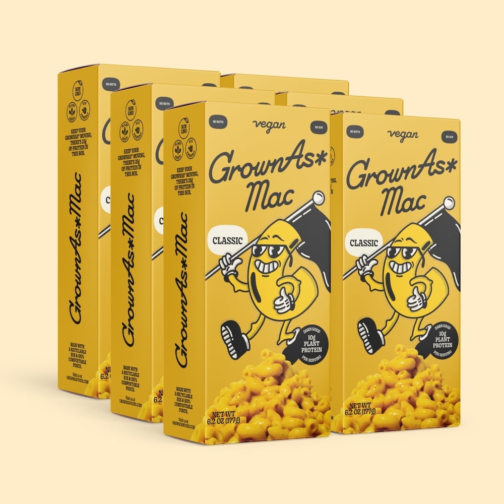 GrownAs Vegan Mac & Cheese Variety Pack - 25g Protein Per Box, Classic & Truffle Flavors, Dairy-Free, Non-GMO
