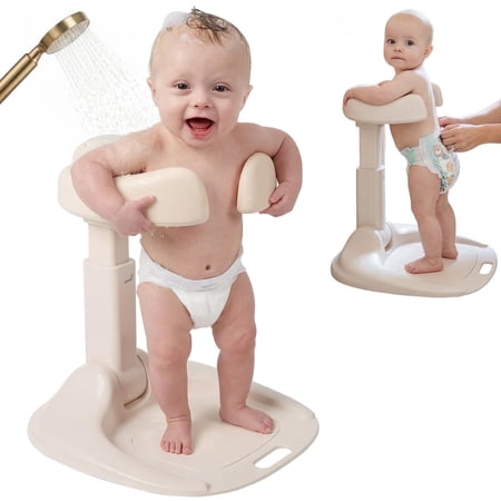 Grownsy Baby Bath Stand, Adjustable Baby Shower Stand, Anti-Slip Toddler Shower Stand for 6-36 Months, Foldable Baby Shower Standing Support with Shower Holder