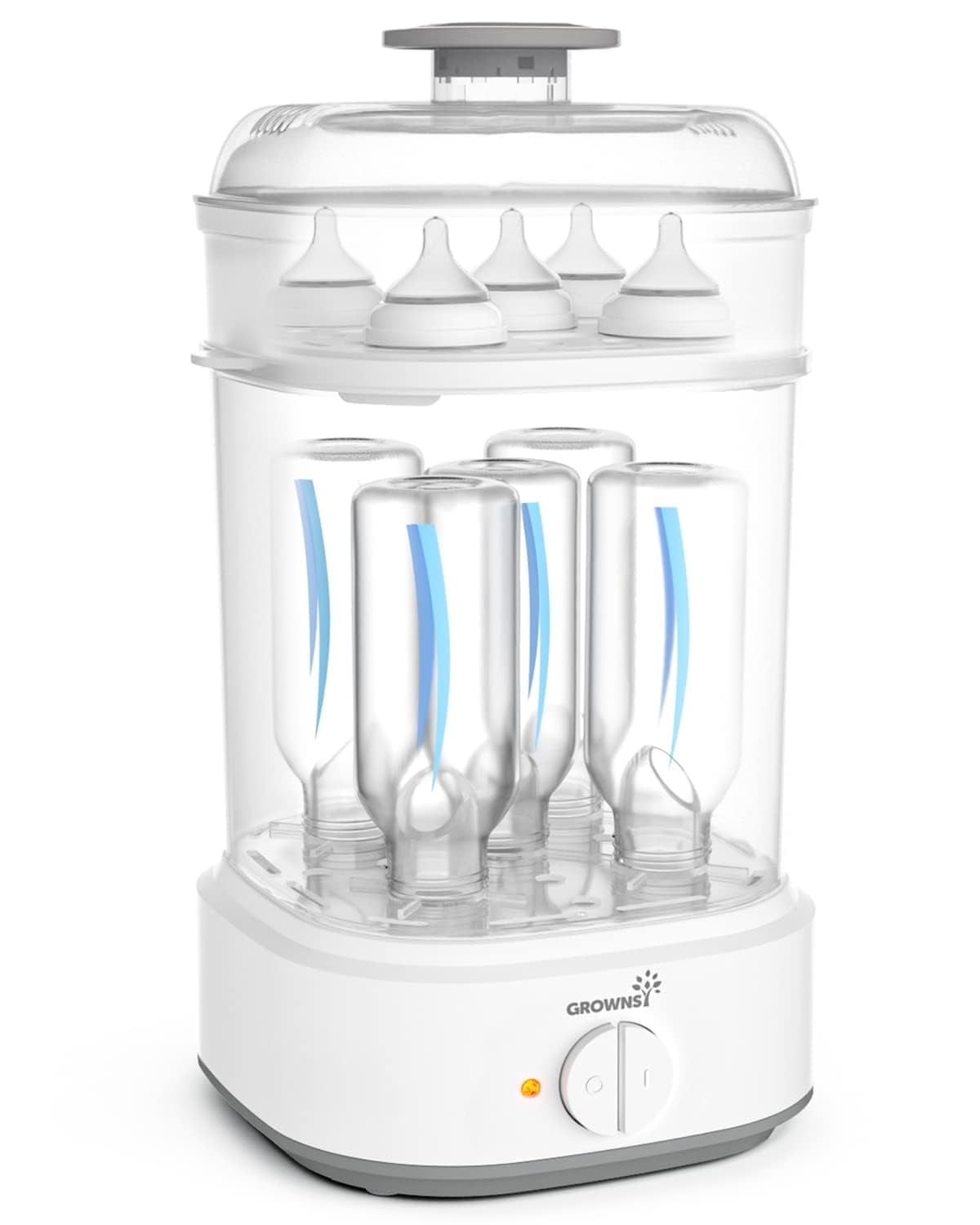 Grownsy Portable Baby Bottle Steam Sterilizer and Dryer with Timer for Feeding Supplies, Toys - White