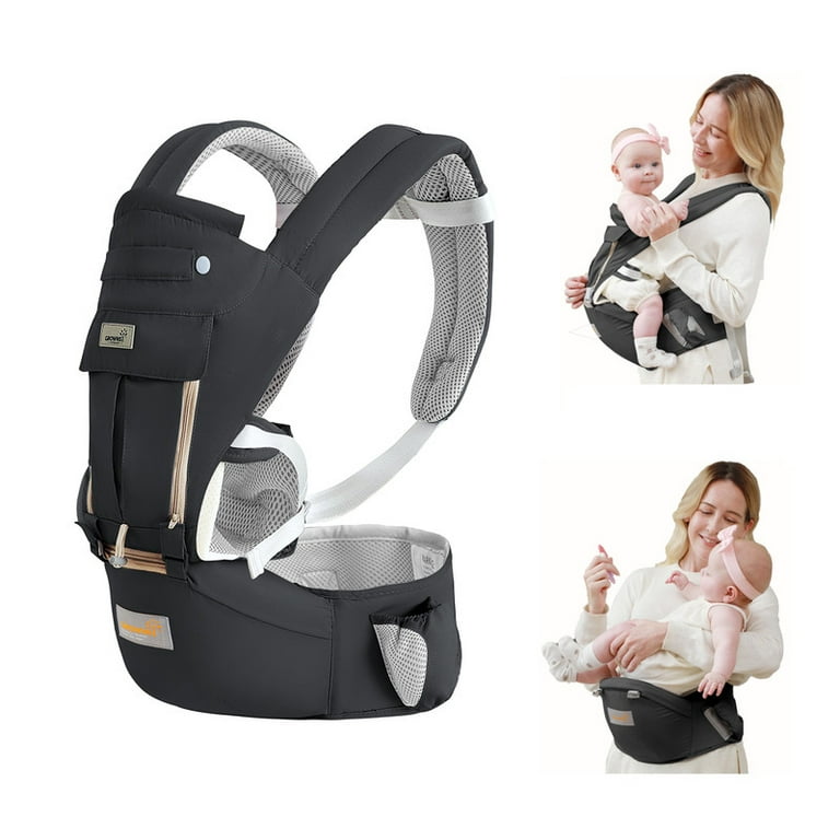 Grownsy Baby Carrier with Hip Seat for Newborns 7-66 lbs Baby Holder Carrier  Black 