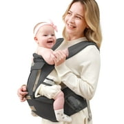 Grownsy 6 in 1 Baby Carrier with Removable Hip Seat, Ergonomic Backpack Style for Newborn to Toddler (7-66 lbs), Six Carrying Positions -Black