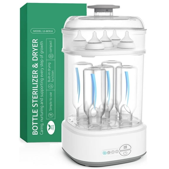 Bottle Sterilizer and Dryer for Baby Bottles, Electric Steam Sterilization Machine,Pacifiers, Pump Parts,Toys White