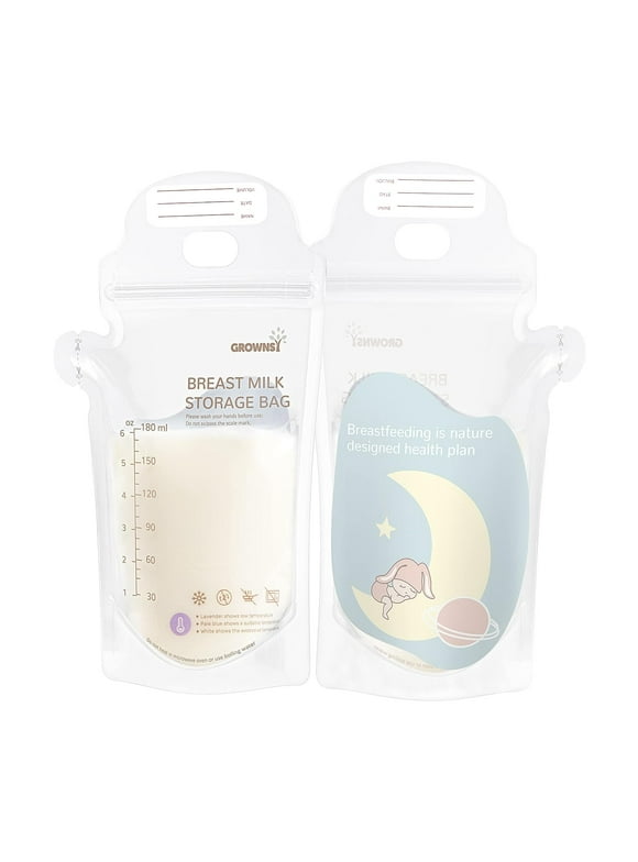 Grownsy Breastmilk Storage Bags 60 Ct ,Leak Proof, Temp-Sensing Discoloration,White