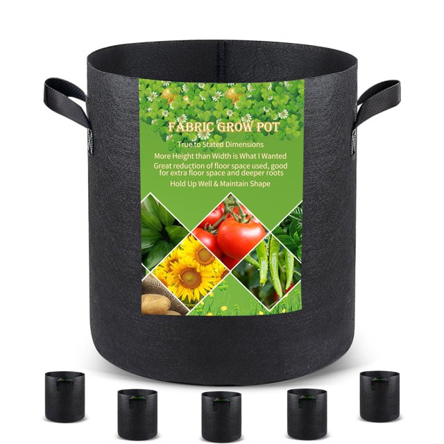 Growpropel Grow Bags Set 3 Gallons 5 Pack, Black Fabric Grow Pots for