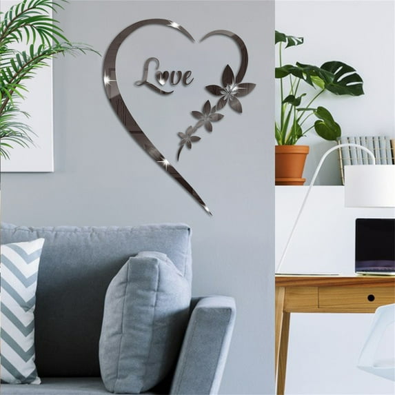 Growsl Clearance Sale! Living Room Decor,3D Acrylic Mirror Wall Decor Stickers Heart Shaped DIY Self Adhesive Wall Art Decals Home Removable Decorations for Living Room Bedroom Bath,Wall Stickers