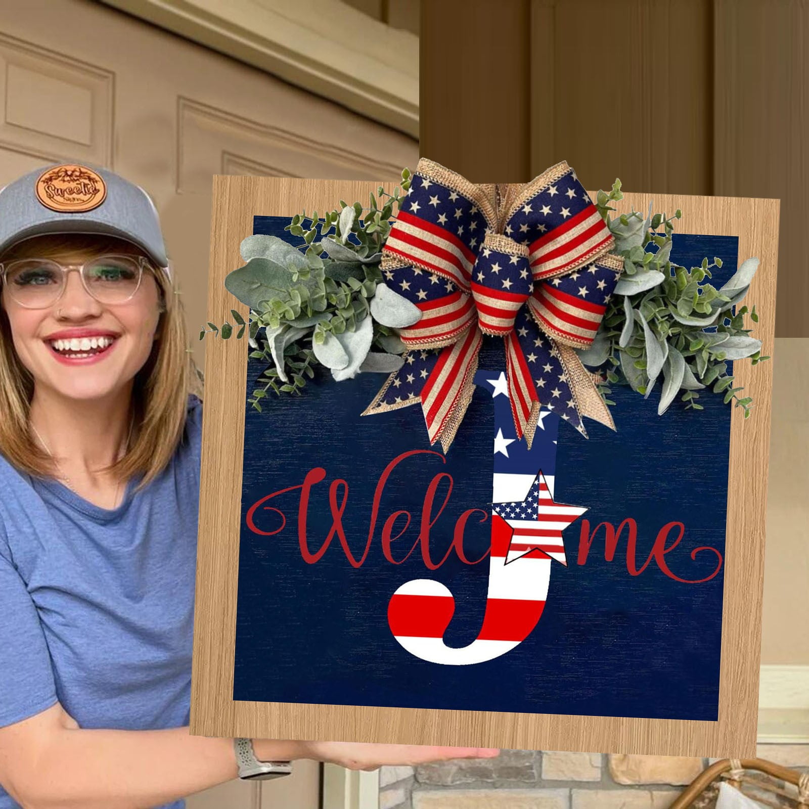 Growsl Room Decor 2024 Patriotic Independence Day Wreath Hand Crafted