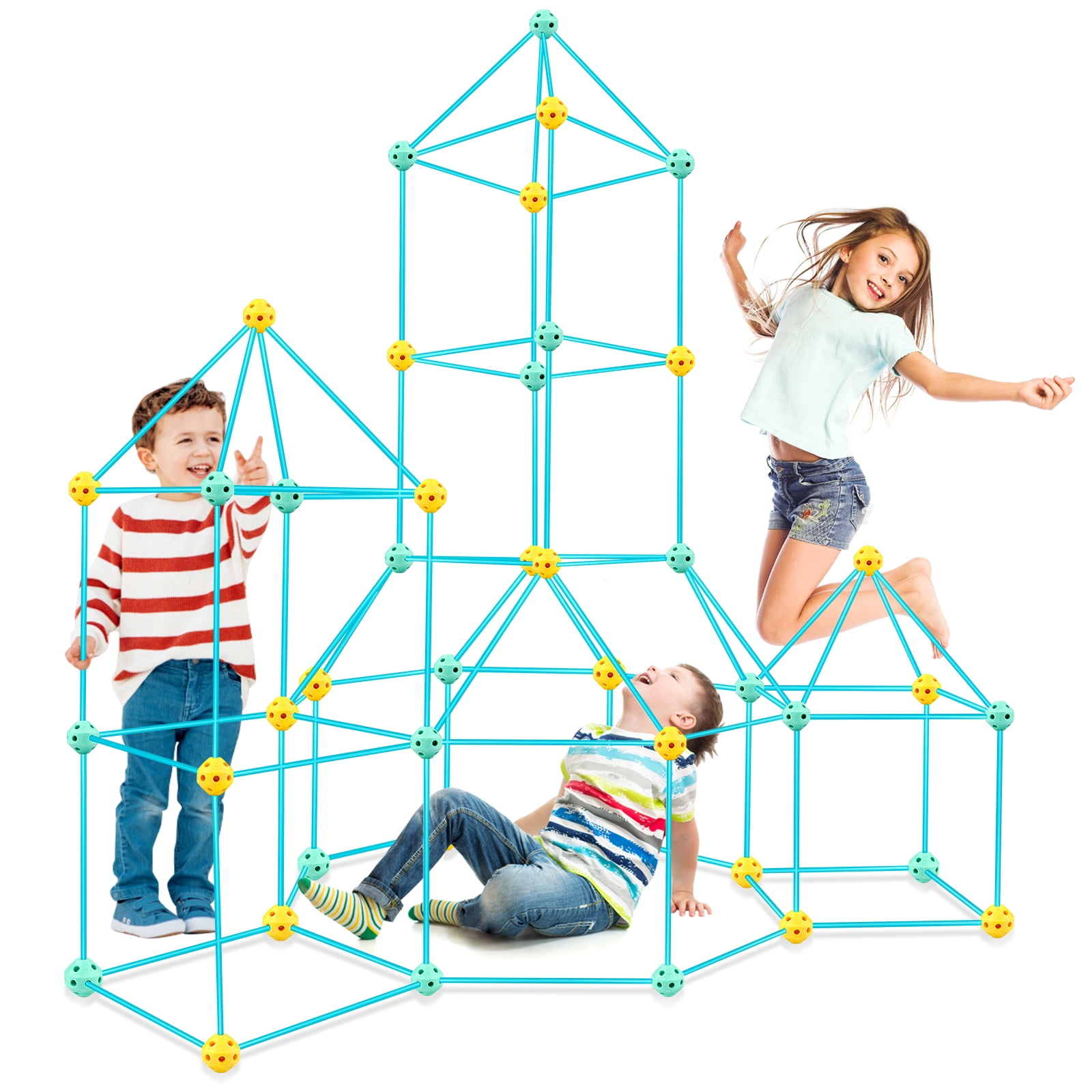 Growsly 140 PCs Fort Building Kit - Creative Construction Kids Toys DIY  Play Tent Castle Toy, for 4-11 Years Old Boys Girls, Light Blue 