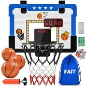 Growsly Indoor Basketball Hoop with Dual Electronic Scoreboard and LED Light Powered by Battery for 4-12 Years Old Kids, Blue