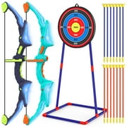 Growsly 2 Bow and Arrow, Kids Archery Set with LED Flash Lights Includes 14 Suction Cups Arrows and Target, Outdoor Toys Gifts for Age 4 5 6 7 8-12 Year Old Boys Girls, Green and Purple