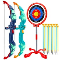Growsly 2 Pack Bow and Arrow Set Toy for Kids with LED Flash Lights and 12 Suction Cup Arrows, Standing Target,  for 3-12 Years Old Kids, Blue and Green