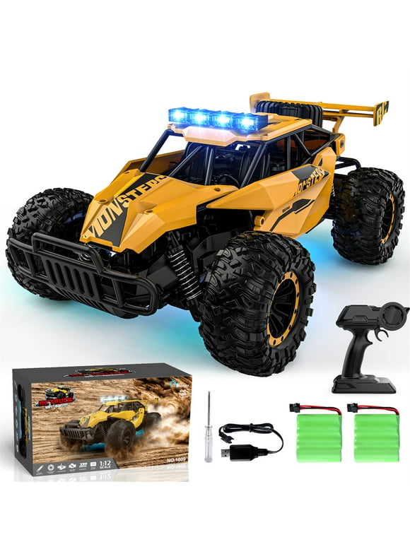 Growsly 33KM/H RC Cars Toys, 1:12 RC Monster Trucks Offroad Hobby RC Truck Toys with LED Headlight and Rechargeable Battery Gift for Adults Boys 5-12 Kids, Yellow