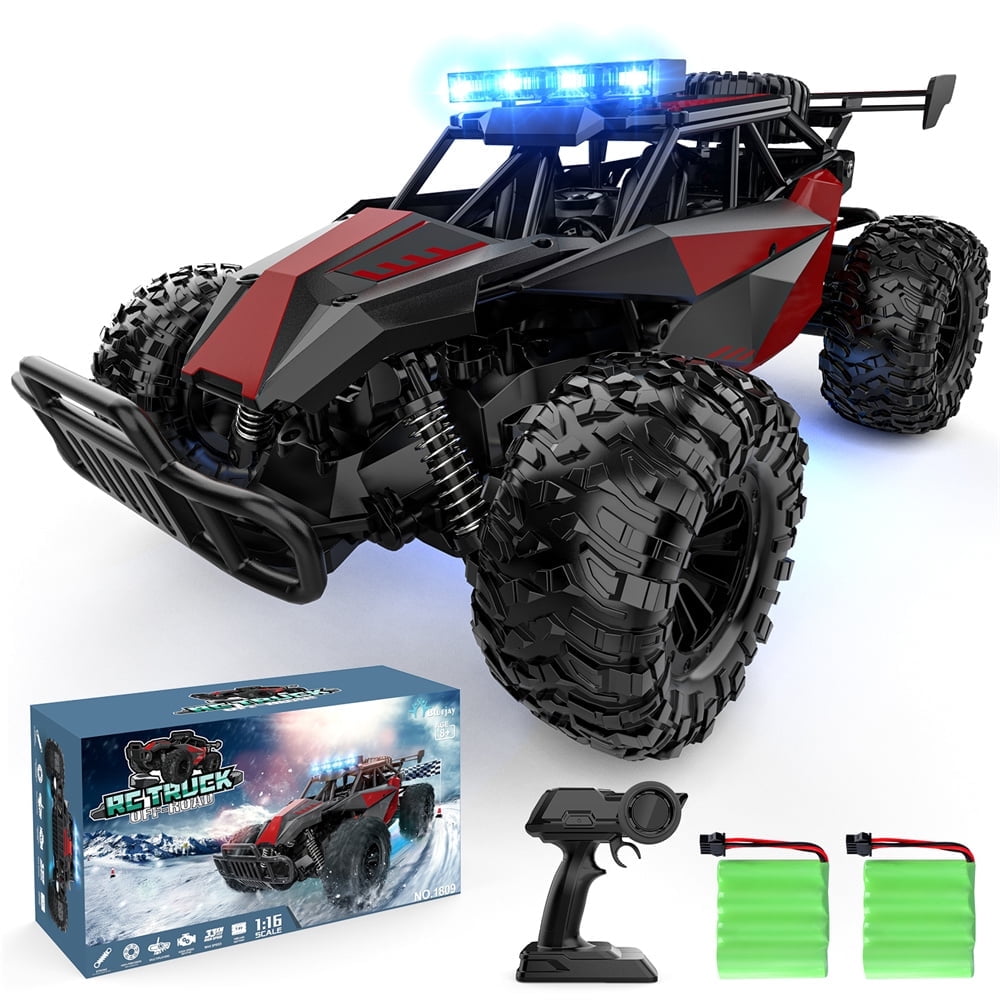Growsly 33KM/H RC Cars Toys, 1:12 RC Monster Trucks Offroad Hobby RC Truck Toys with LED Headlight and Rechargeable Battery Gift for Adults Boys 5-12 Kids, Red