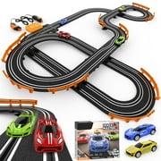 Growsly Electric Cars Race Track Set with 4 High-Speed Slot Cars Dual Racing Game Lap Counter Circular Overpass Track for 4-12 Years Old Kids