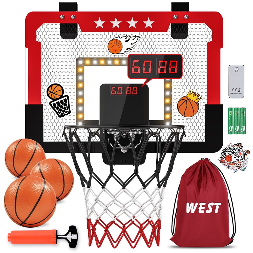 Growsly Indoor Basketball Hoop for Kids, Mini Basketball Hoop with Double Electronic Scoreboard and LED Light for 4-12 Years Old Children