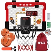 Growsly Indoor Basketball Hoop for Kids, Mini Basketball Hoop with Double Electronic Scoreboard and LED Light for 4-12 Years Old Children