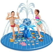 Growsly Inflatable Splash Pad Large 67 Kids Sprinkler Pool Octopus Outside Toys for Toddler Baby 1-6 Years Old, Blue