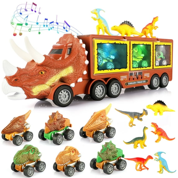 Growsly Kids Toy Car-With Flashing Lights, Music and Roaring Sound Dinosaur Truck Suitable for Kids 3-9 Years Old Boys and Girls, Brown