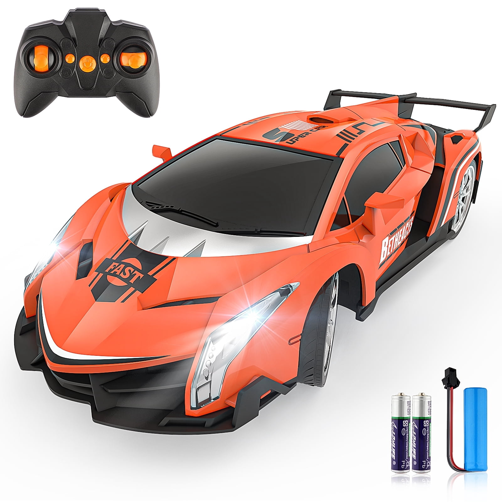 Growsly Lamborghini Remote Control 1/18 Sport Racing Hobby RC Crawler Toy Racing Car for 4-12 Years Old Boys Girls with Rechargeable Batteries, Orange