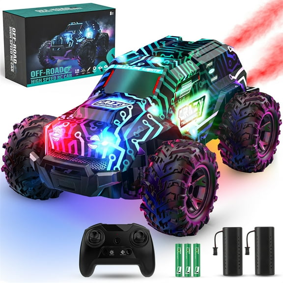 Growsly Remote Control 2.4GHz High Speed RC Car Truck Toy, Offroad Monster Racing Car with LED Colorful Bodylight and Rechargeable Battery, Gift for 3 4 5 6 7 8 Year Old Boys Girls Kids