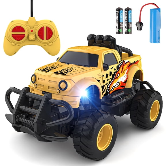 Growsly Remote Control Car for Boys 4-7, 1:43 Scale Mini RC Car for Kids 3-5, Car Toys Truck Xmas Birthday Gifts for Toddlers 3 4 5 6 7 Year Old Boys, Yellow