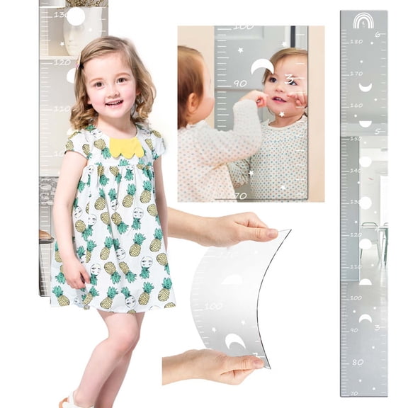Growth Chart Mirror 4 Pack, Acrylic Shatterproof Puzzle Mirror with Marker for Height Tracking, Peel Stick Removable Wall Decal for Bedroom Living Room Hallway