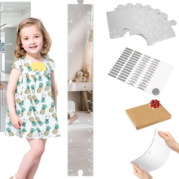 Growth Chart Mirror, Growth Chart Mirror for Wall, Mirror Growth Chart for Wall, Children'S Growth Chart Mirror, Puzzle Mirror Growth Chart, Foldable Height Measuring Mirror, Bedroom Wall Decor (2pcs)