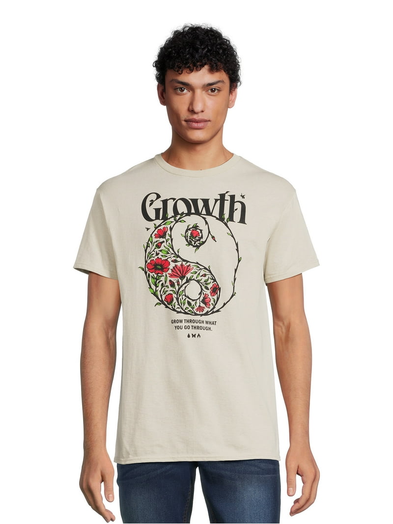 Growth Floral Yin Yang Men's Graphic Tee with Short Sleeves, Sizes