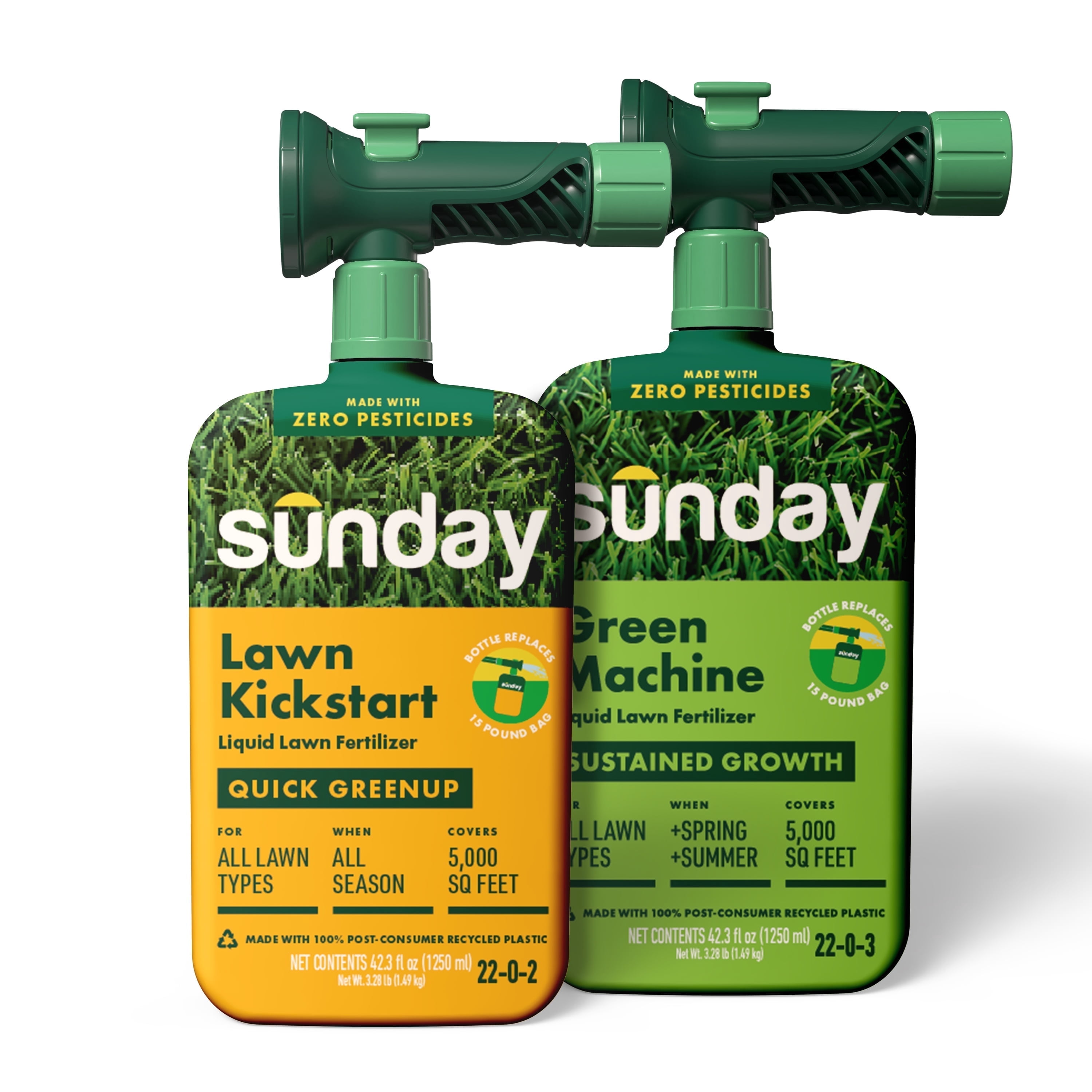 Sunday Growth & Greening Lawn Kit: Lawn Kickstart + Green Machine Liquid Lawn Fertilizer, 5,000 sq. ft., Two 42 fl oz Bottles