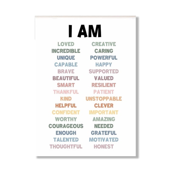 Growth Mindset Affirmation Poster, Kids Mental Health Wall Art for Positive Thinking, Mindfulness & Bedroom Decor