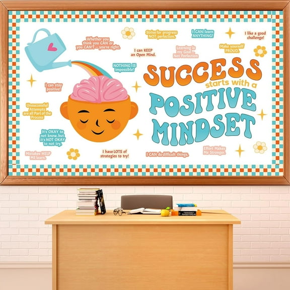 Growth Mindset Classroom Bulletin Board Set Educational Positive Sayings Accents Cutouts Motivational Hippie Style Bulletin Board Decorations for Elementary School Inspirational Classroom Decor