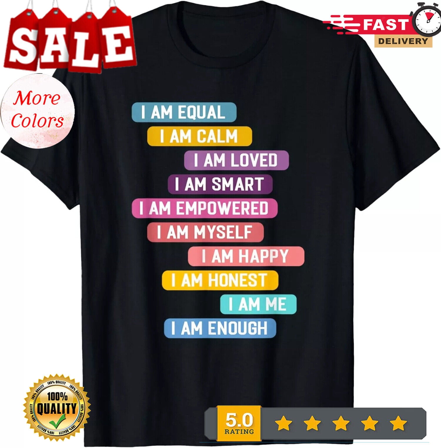T-shirt Motivational 'Believe In Yourself' Unisexe - Multicolore, 100% Coton, Neuf