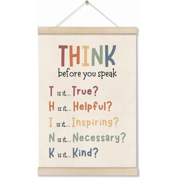 Growth Mindset Poster Hanger Frame, Think Before You Speak Sign 16x12 Inch, Educatonal Posters, School Counselor Office Decor, Boho Classroom Decor, Inspirational Canvas Prints for Classroom