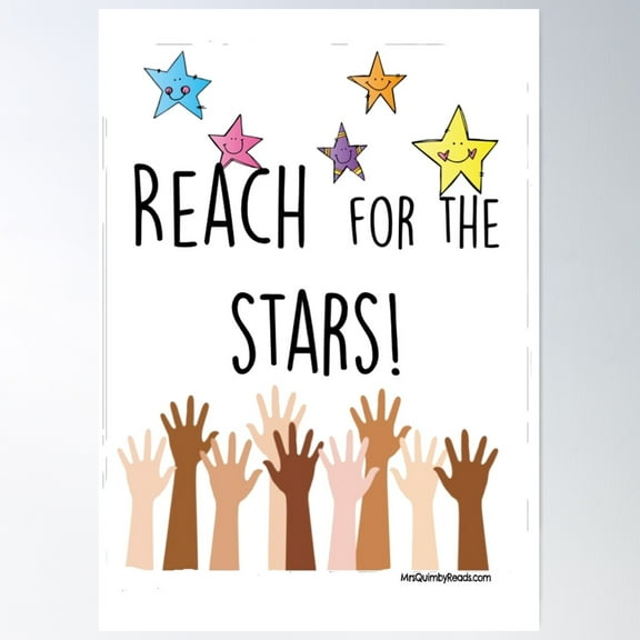 Growth Mindset Posters - Elementary Classroom - Reach For The Stars Poster Wall Art, Modern Wall Decor For Living Room Bedroom, 8x12 UNFRAMED