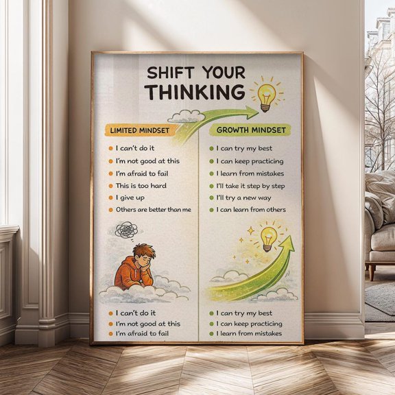 Growth Mindset Shift Your Thinking Motivational Positive Mindset Learning Poster