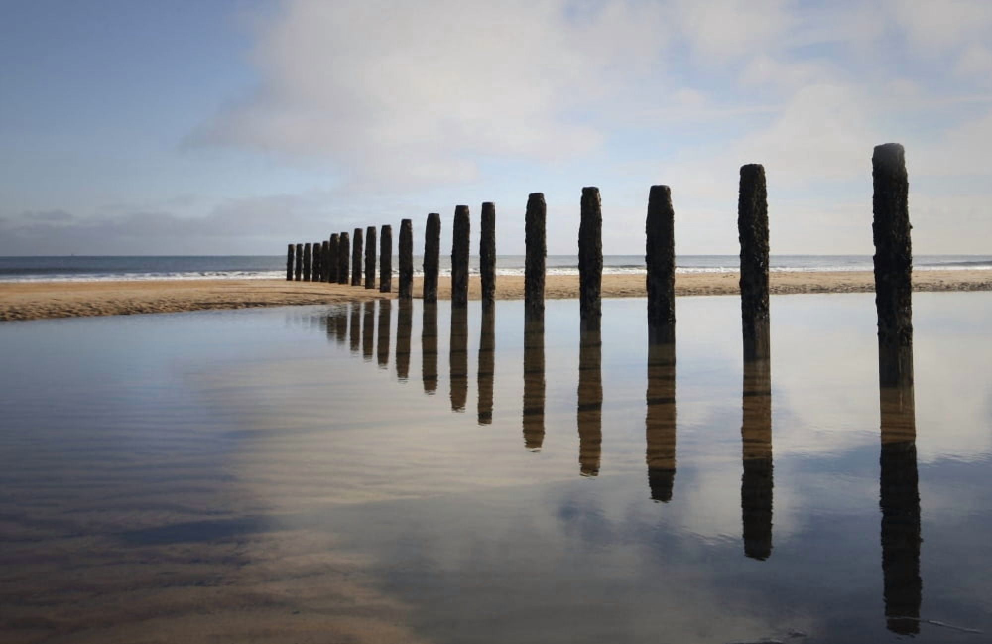 Groynes Blyth Northumberland England Canvas Art - Christine Giles Design Pics (38 x 24)