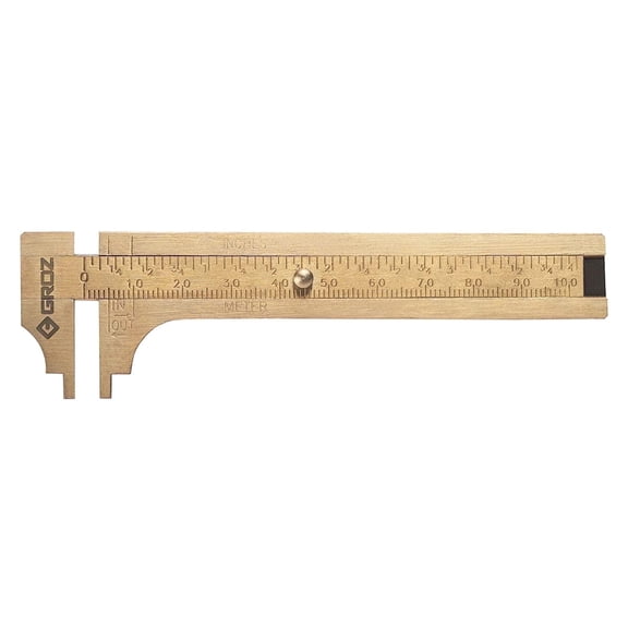 Groz 4" Pocket Brass Caliper, Internal and External, Analog Display