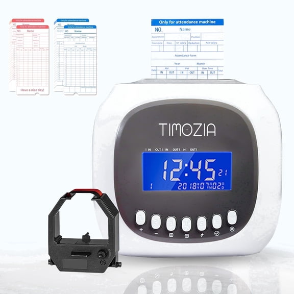 Timozia Punch Card Attendance Machine – Time Tracker Bundy Clock for Small Business – In and Out Time Clocks with Gifts