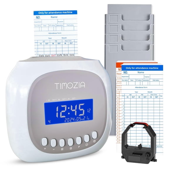 TIMOZIA Time Clock for Employees, Punch Card Attendance Machine with 6 U.S. Time Zones and Automatic Daylight Saving